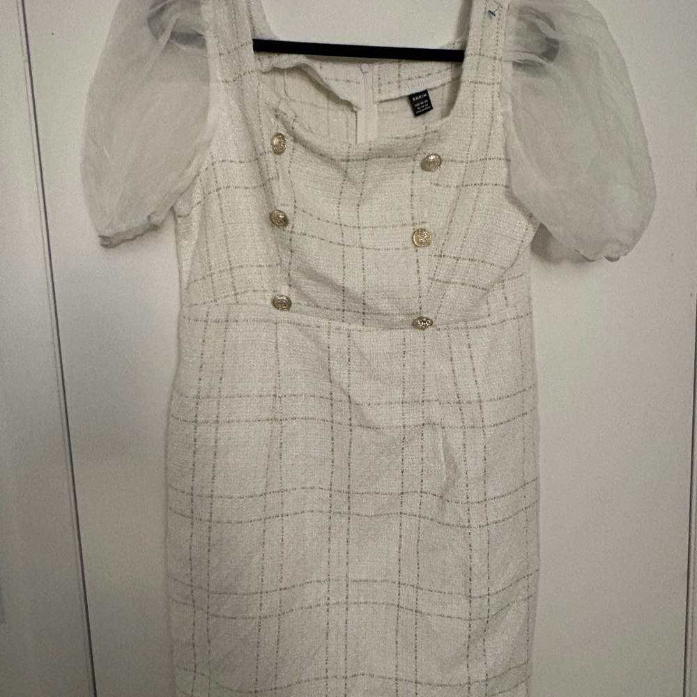SHEIN White Puff Sleeve Mini Dress